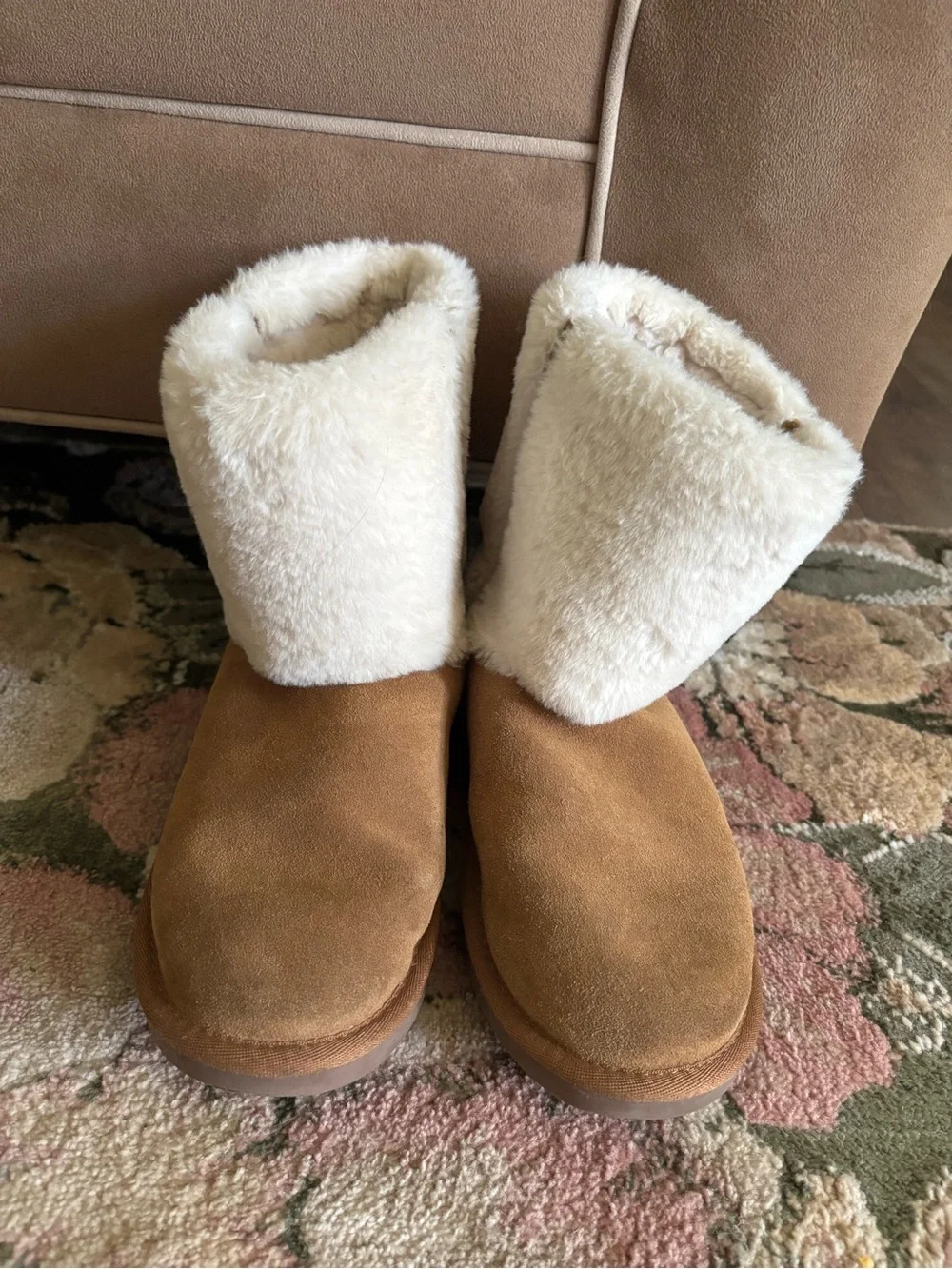 Koolaburra Chestnut Suede Boots with Cream Shearling